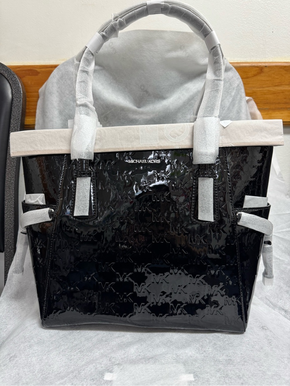 Michael Kors Black Patent MK Logo Tote